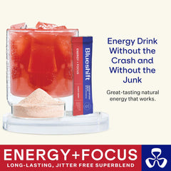 Blueshift Energy + Focus packets in hand for a quick focus boost.