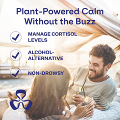 Blueshift Stress Relief mix being stirred into a glass for quick, non-drowsy support.