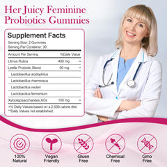 Blumskin womens probiotics slippery elm gummies pack for convenient daily gut and balance support.