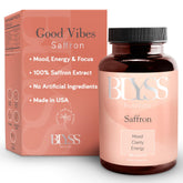 BLYSS Nutrition saffron bottle and capsules for mood support