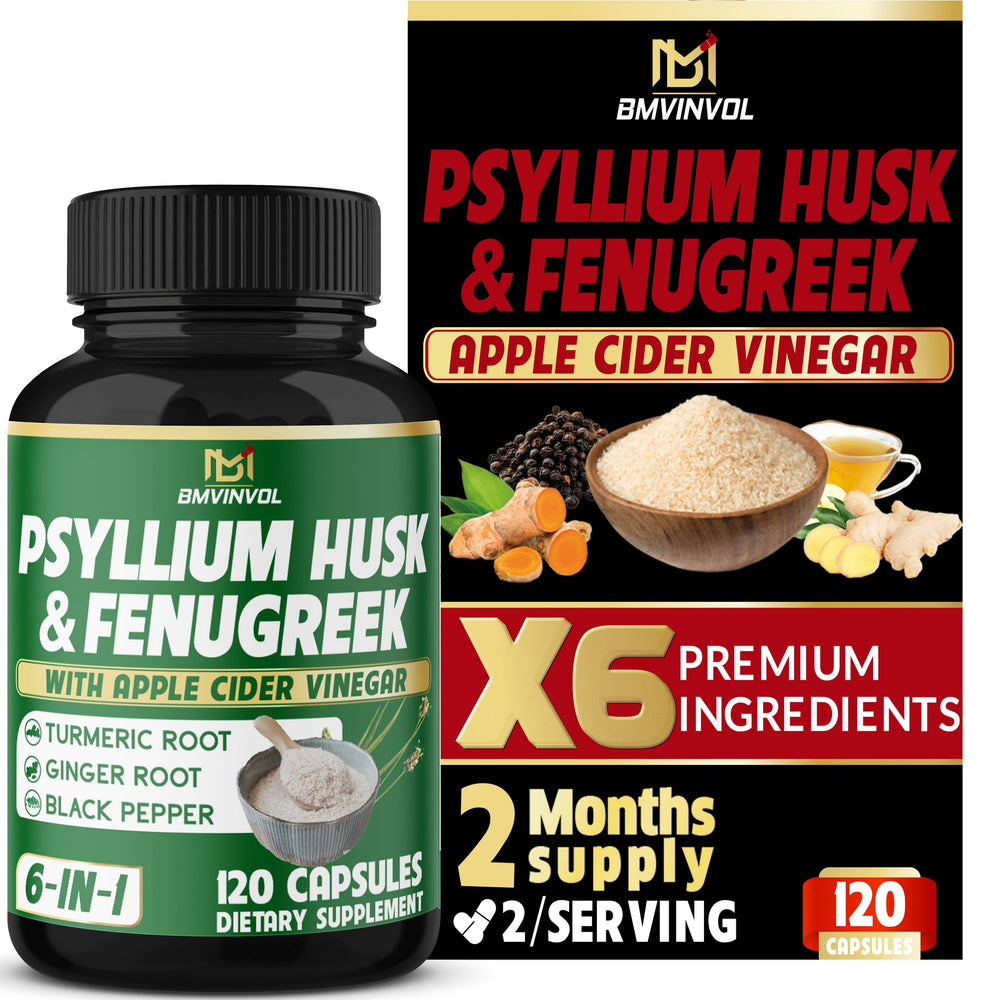 BMVINVOL 6in1 psyllium husk bottle for daily fiber support.