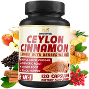 BMVINVOL Ceylon Cinnamon 6-in-1 capsules bottle highlights a multi-ingredient blend for daily routine.