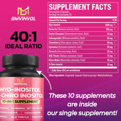 Close-up of BMVINVOL Inositol capsules for daily use.