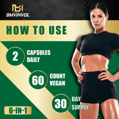 BMVINVOL ingredients chart highlights six components forming a digestion-friendly blend.