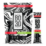 BO3.0 raspberry-watermelon packets ready for on-the-go hydration during workouts.