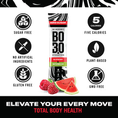 BO3.0 sachet close-up showing sugar-free, clean hydration powder.