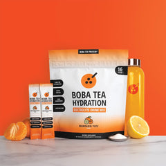 Boba Tea Protein powder dissolving in water for quick hydration.
