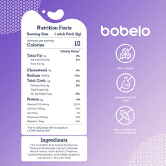 Bobelo packets are poured into water, illustrating quick mix and smooth micro bubbles.