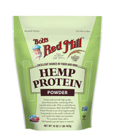 Bob's Red Mill hemp protein powder packaging with resealable bag for easy storage.