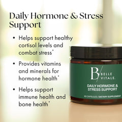 Close-up of BODi Belle Vitale Duo capsules highlighting stress management support.