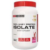 BODY BUILDERS strawberry whey isolate bottle highlights high-protein lean gains