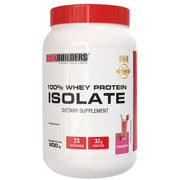 BODY BUILDERS strawberry whey isolate bottle highlights high-protein lean gains