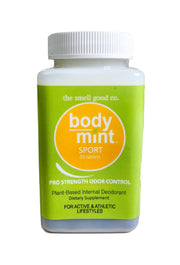 Body Mint Sport bottle front view highlights aluminum-free, plant-based freshness