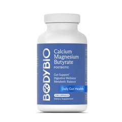 BodyBio Butyrate bottle cap closeup showing packaging for daily gut support
