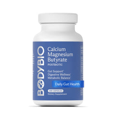 BodyBio Butyrate bottle front highlighting a postbiotic for gut health support.