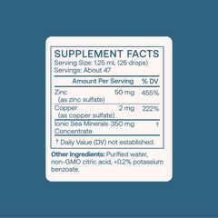 BodyBio zinc label close-up emphasizing purity and additive-free formula