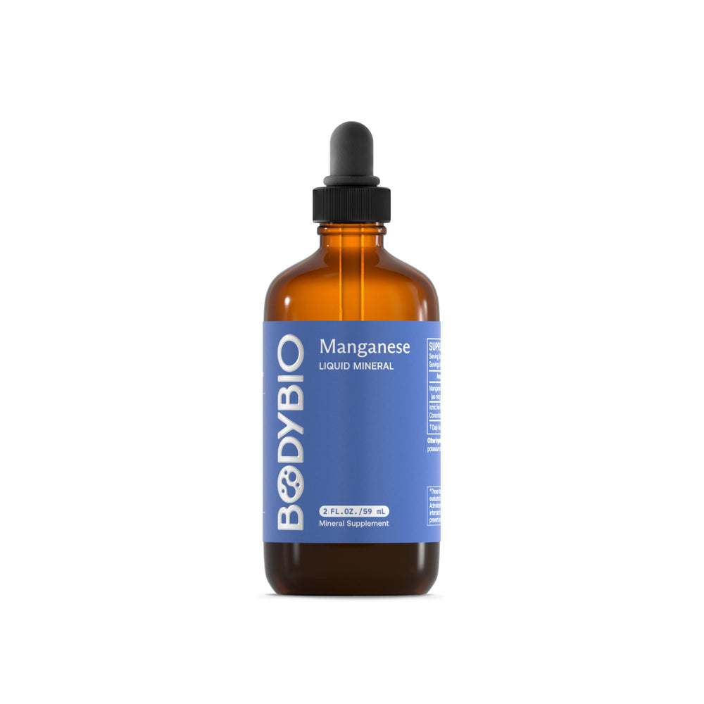 BodyBio Liquid Manganese bottle—high absorption mineral for bone support.