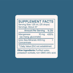 BodyBio Liquid Manganese drops in glass—versatile addition to beverages.