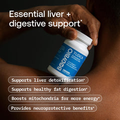 BodyBio TUDCA bottle pour and label detail, easy dosing