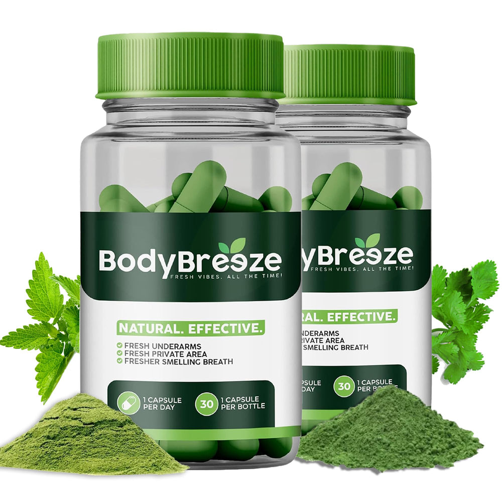 BodyBreeze bottle front shows chlorophyll-based formula for daily odor control.