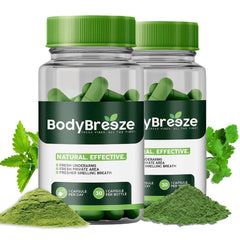 BodyBreeze bottle front shows chlorophyll-based formula for daily odor control.