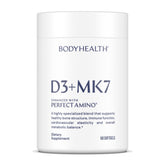 BodyHealth D3 + MK7 softgel bottle showing high-potency daily support for bone and immune health.