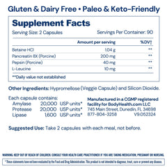 Close-up of BodyHealth Digestive Enzymes capsules highlighting enzyme blend for digestion