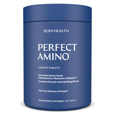 BodyHealth PerfectAmino 600ct bottle packaging highlights vegan, easy-to-swallow tablets.