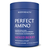 BodyHealth PerfectAmino bottle displays plant-based amino blend for recovery support