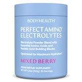 BodyHealth PerfectAmino Electrolytes Powder mixed berry bottle for long-lasting hydration during workouts
