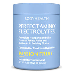 BodyHealth PerfectAmino Electrolytes powder being poured for quick hydration