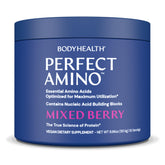 BodyHealth PerfectAmino bottle pours powder for pre-workout energy.