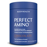 BodyHealth PerfectAmino Powder brand tub showing essential amino acids for lean muscle support.
