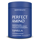 BodyHealth PerfectAmino vanilla tub ready for a quick energy-boosting mix.