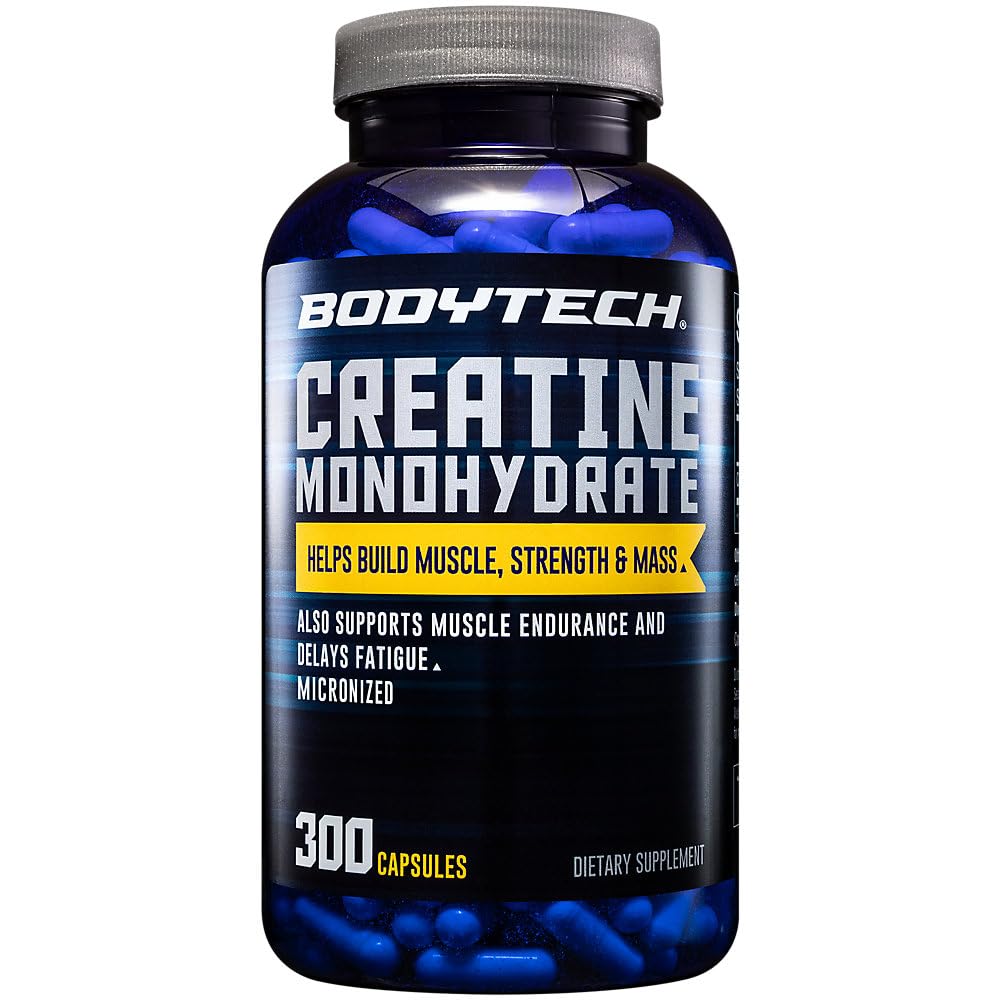 BodyTech Creatine Monohydrate Capsules bottle front for muscle strength support
