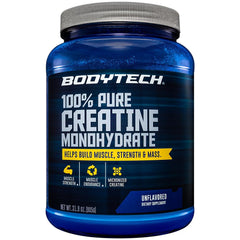 BodyTech Creatine Monohydrate powder bottle shown for pure strength support.