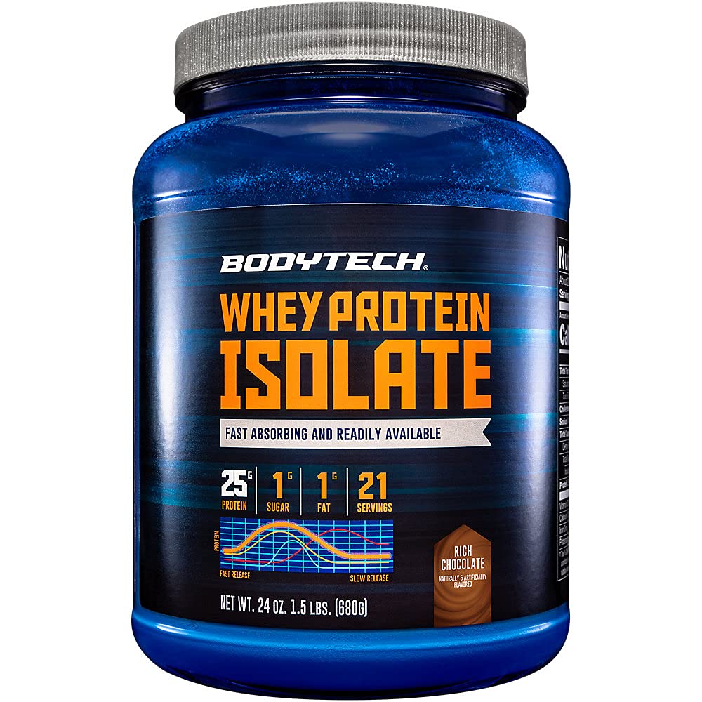 BodyTech Whey Protein Isolate tub front – high-protein powder for lean muscle support after workouts