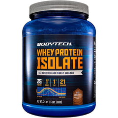 BodyTech Whey Protein Isolate tub front – high-protein powder for lean muscle support after workouts