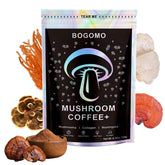 Bogomo Organic Mushroom Coffee pack-front showcases a premium blend for smoother energy