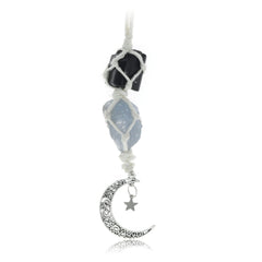 BOHO GARDEN hanging car charm with black tourmaline and blue calcite for calm driving