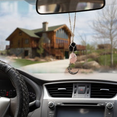 Rear-view mirror car accessory by Boho Garden with natural crystals