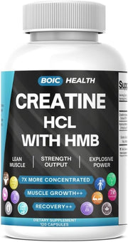 BOIC Creatine HCL + HMB capsules bottle ready for on-the-go workouts.