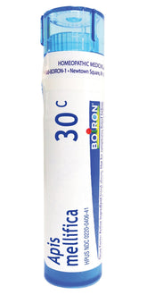 Boiron Apis Mellifica 30C pellets pack for temporary insect bite relief.