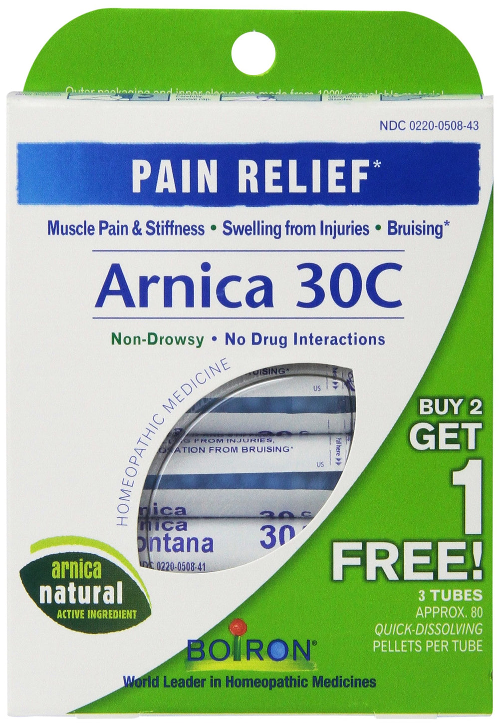 Boiron Arnica 30C tubes packaging shows a convenient value pack for home use