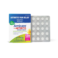 Boiron Arnicare Arthritis Tablets pack front showing NSAID-free relief for minor joint discomfort.