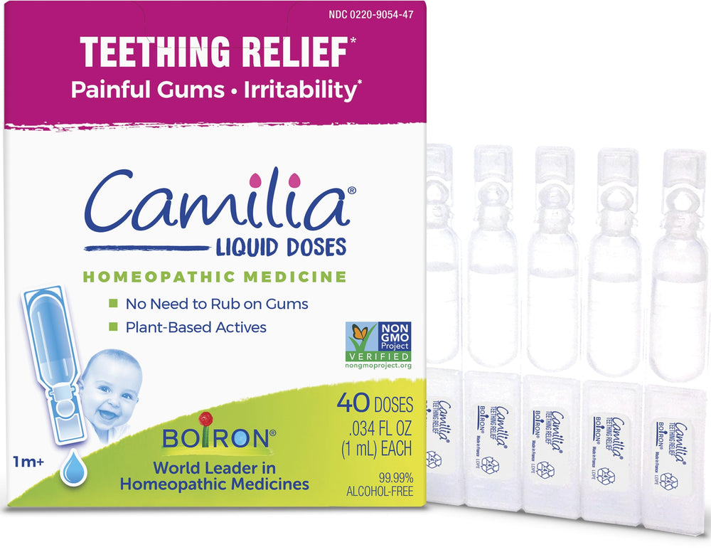 Boiron Camilia teething drops bottle for quick, hygienic dosing in babies