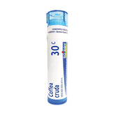 Boiron Coffea Cruda 30C tube dispensing pellets for on-the-go use.