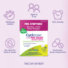Boiron Cyclease PMS Relief box displays gluten-free and additive-free formula.