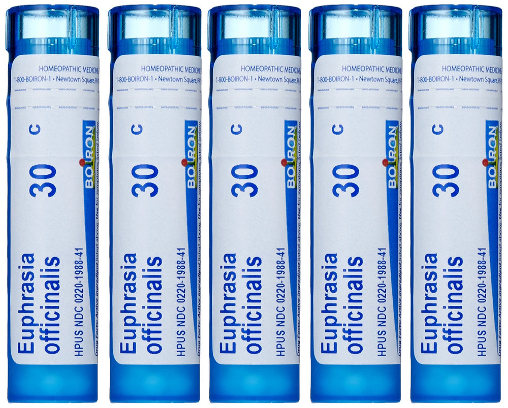 Boiron Euphrasia 30C pellets pack for compact, on-the-go eye care.
