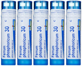 Boiron Ferrum Phosphoricum 30C packaging for convenient fever relief on the go.